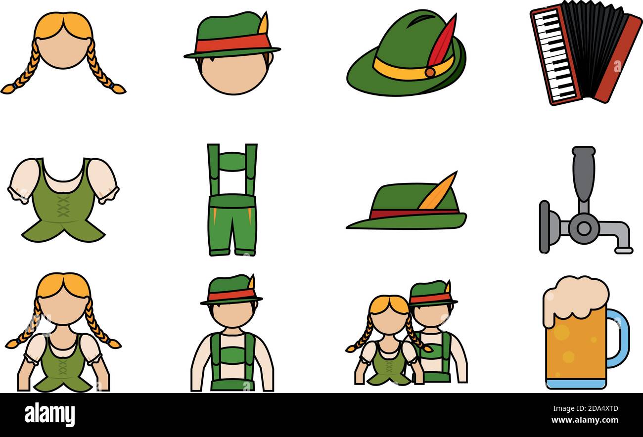 Isolated set group objects october fest icons- Vector Stock Vector