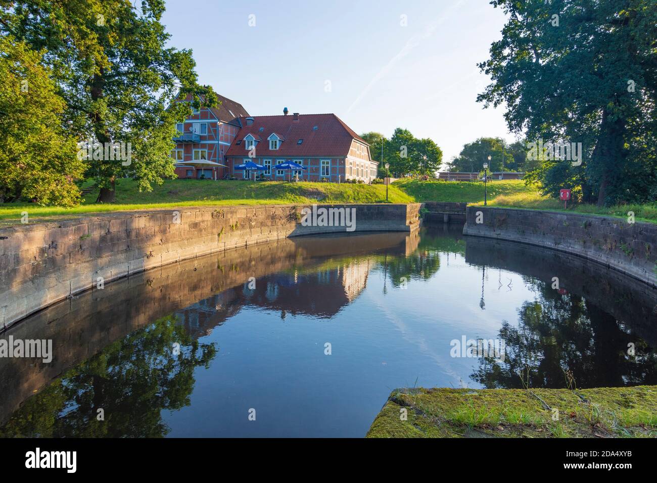 Lauenburg/Elbe: Palmschleuse, chamber lock, at former canal Stecknitzkanal, Herzogtum Lauenburg, Schleswig-Holstein, Germany Stock Photo
