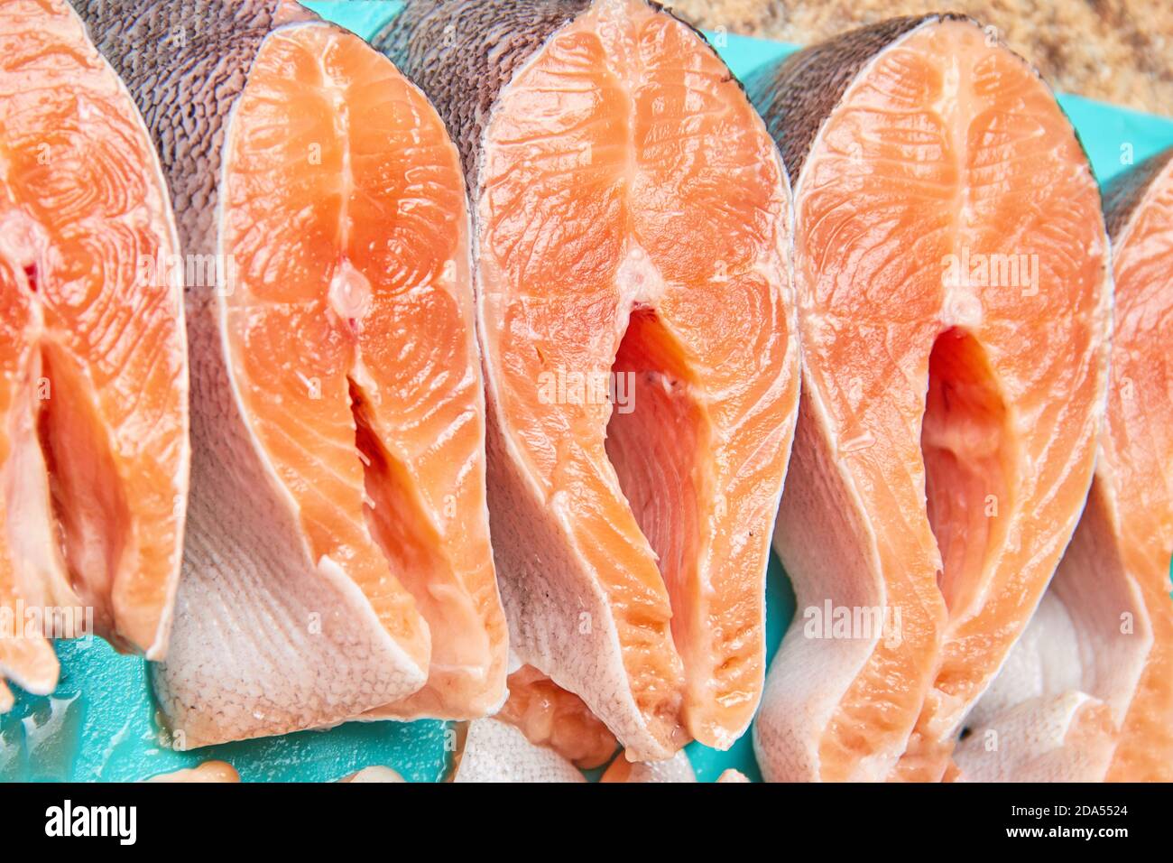French fresh fish cut and spread on cutting board Stock Photo Alamy