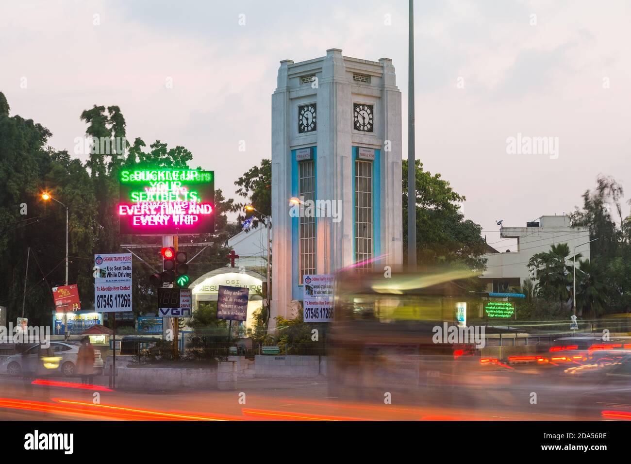 Exterior view of Art Deco Clock tower, Chennai,  India. Stock Photo