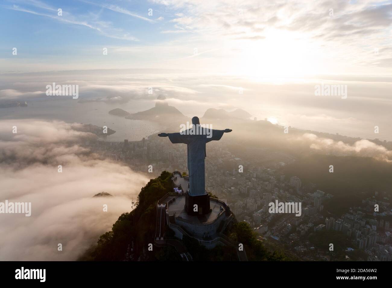 View of the Art Deco statue of Christ the Redeemer on Corcovado mountain in Rio de Janeiro, Brazil. Stock Photo