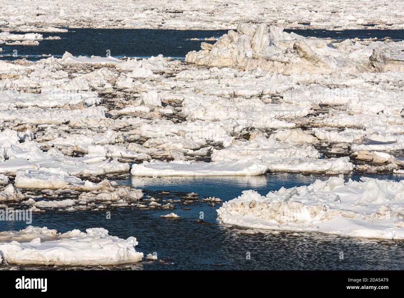 Ice on the Saint-Lawrence river, Rivière-Ouelle, Quebec, Canada. Stock Photo