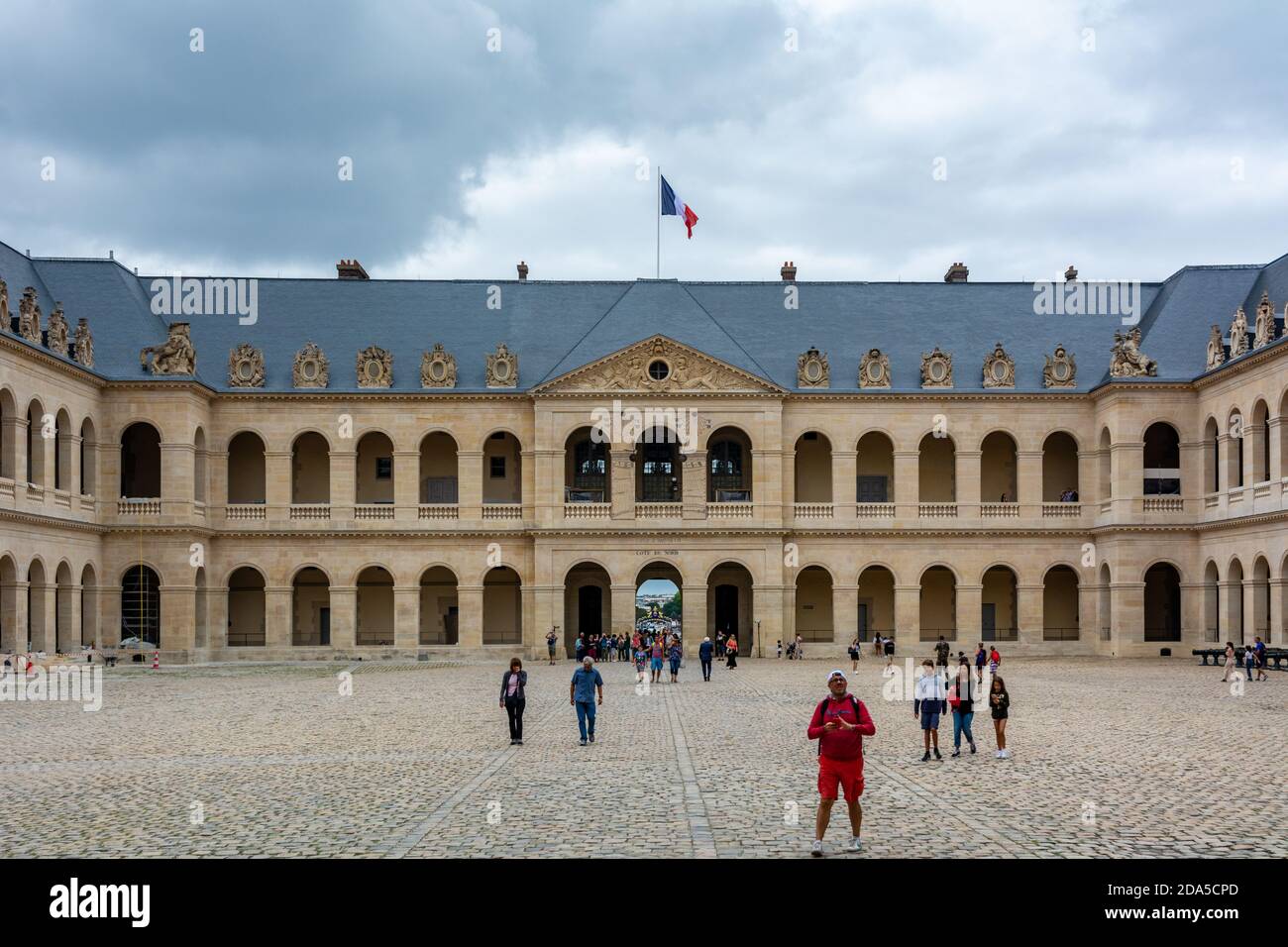 Paris, France - August 29, 2019 : Court of honor in Palace Les Invalides, or National Residence of the Invalids courtyard. Complex of museums and monu Stock Photo
