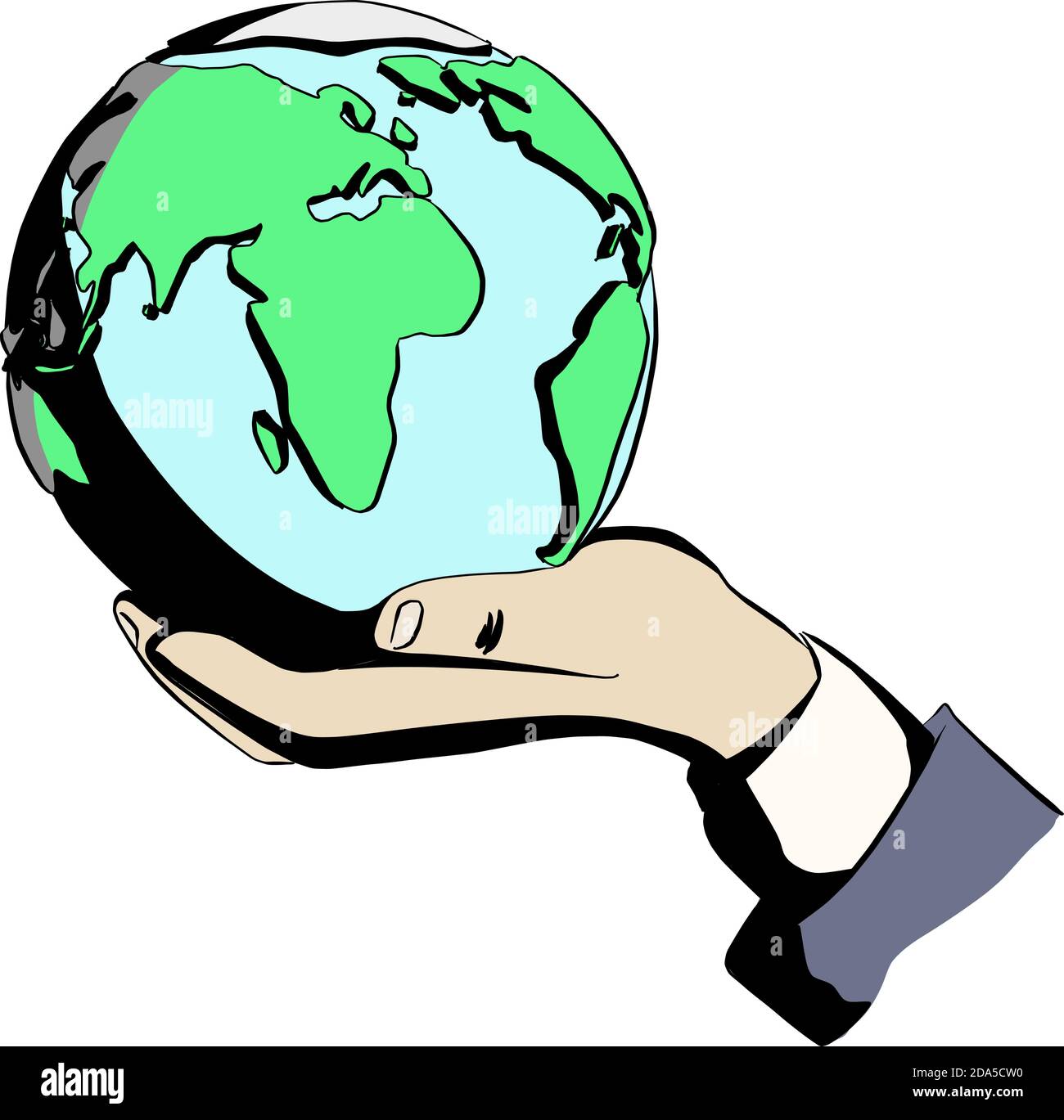 businessman holding earth on his hand vector illustration sketch doodle ...