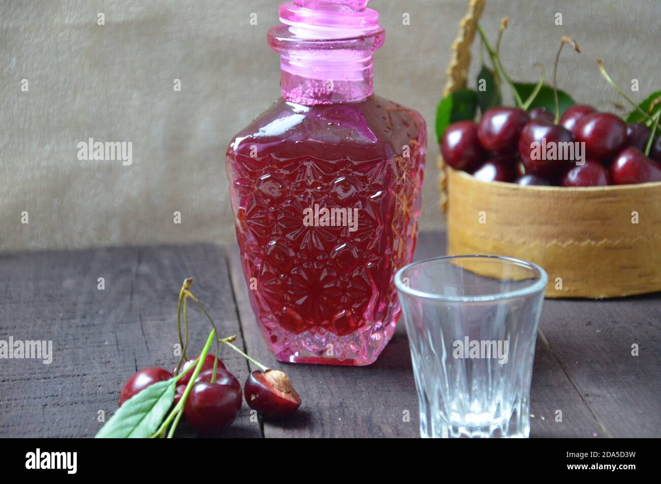 Cherry Drink Mulled Wine, horizontal, selective focus. cherry alcohol ...