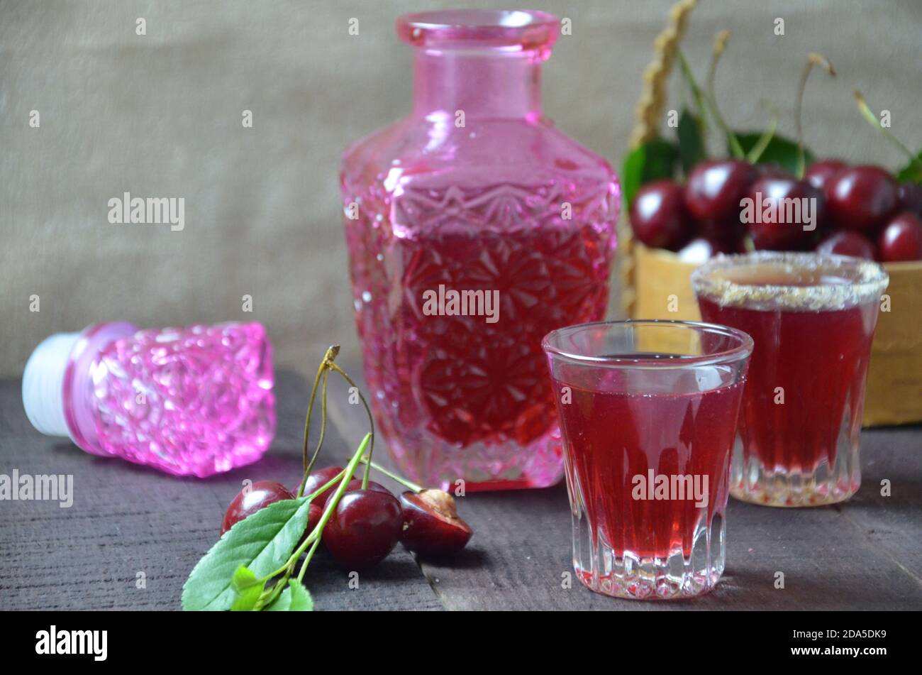 Cherry Drink Mulled Wine, horizontal, selective focus. cherry alcohol ...