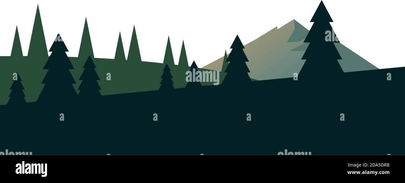 winter season landscape scene with pines forest and mountains vector ...