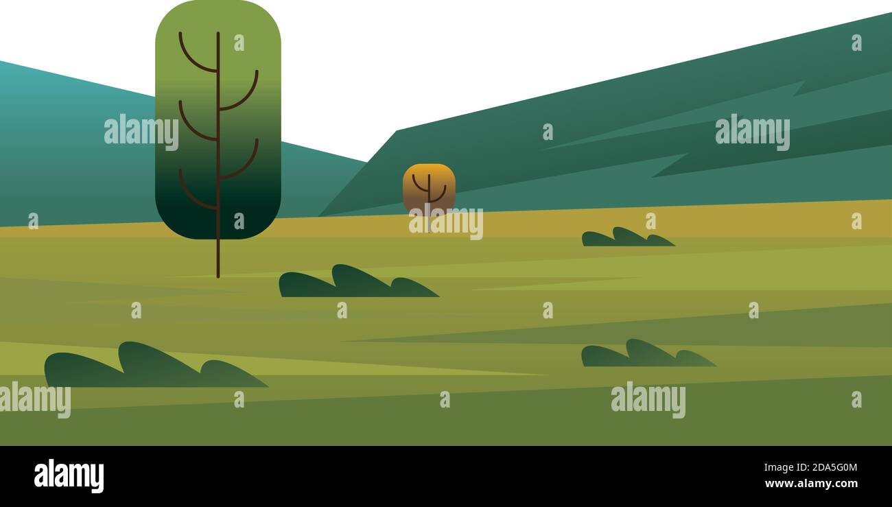 trees plants forests and mountains scene vector illustration design ...
