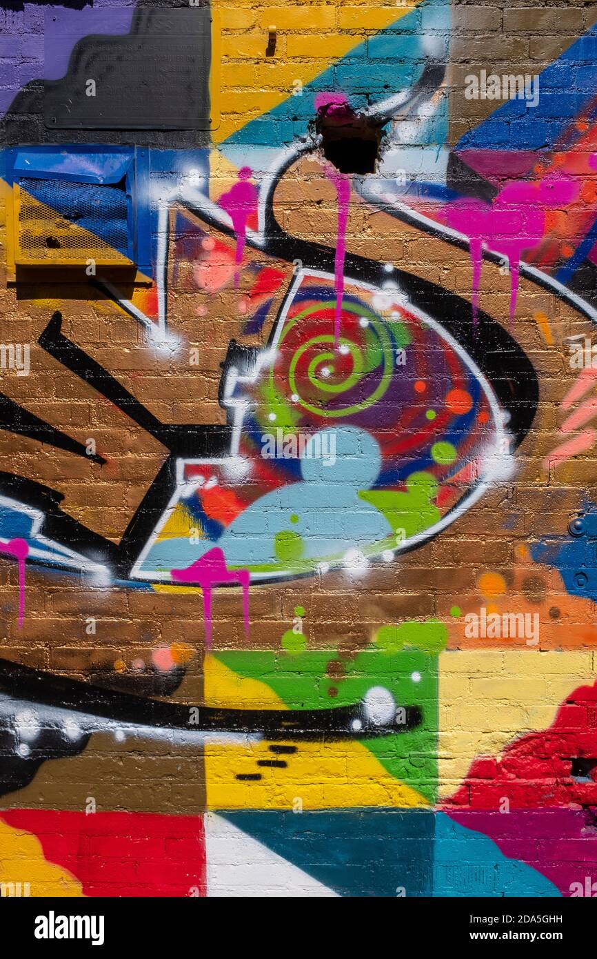 abstract graffiti in alley, downtown Albuquerque, New Mexico Stock Photo