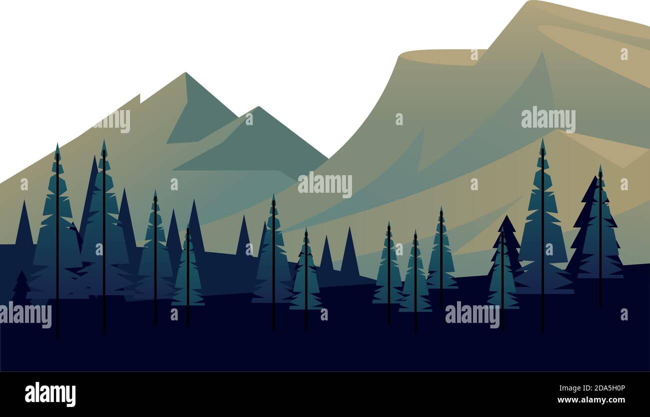 winter season landscape scene with pines forest and mountains vector ...