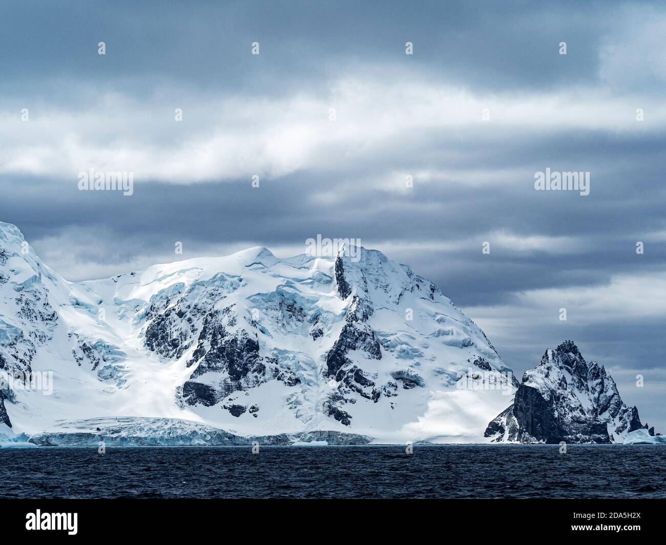 Snow covered mountain tops at Point Wild, Elephant Island, Antarctica. Stock Photo