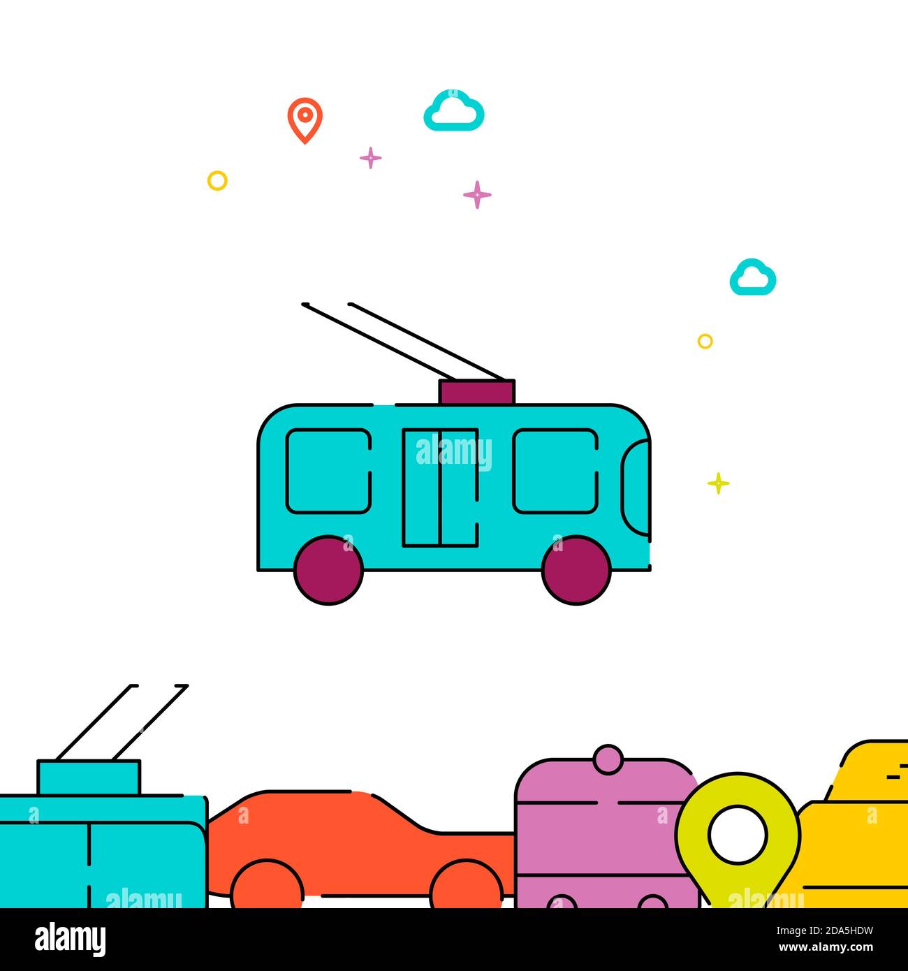 Trolleybus filled line icon, simple illustration Stock Vector