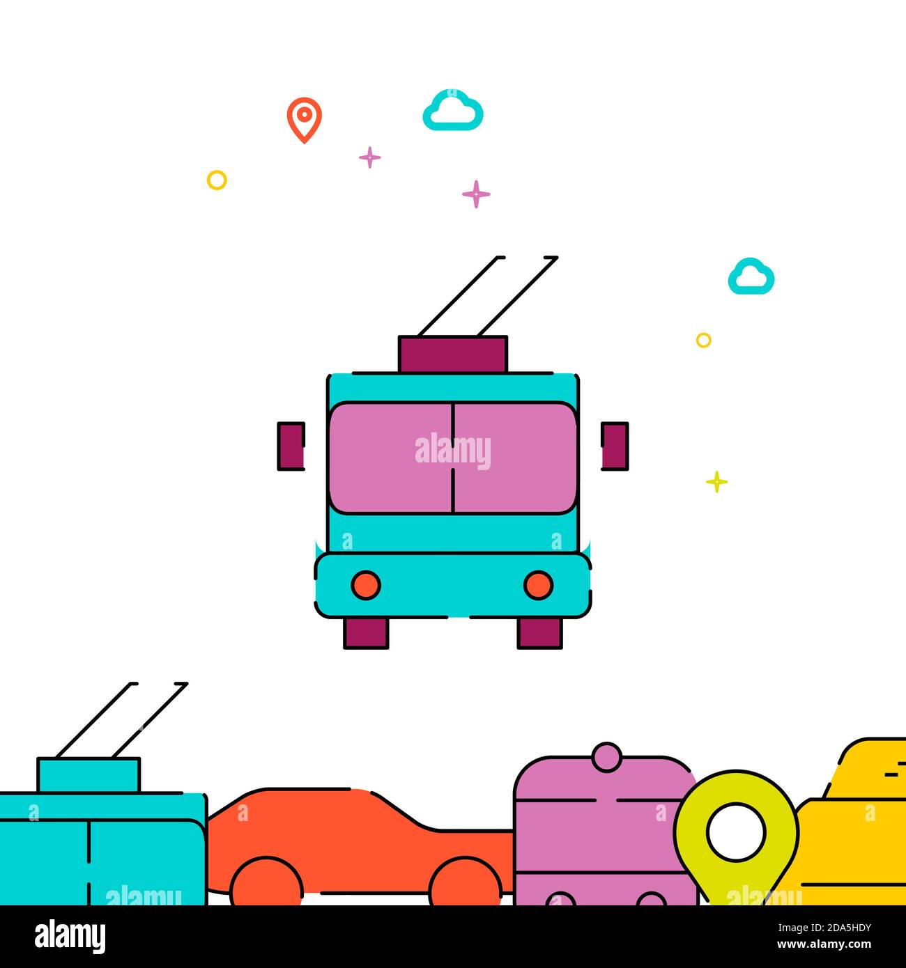 Trolleybus front view filled line icon, simple illustration Stock Vector