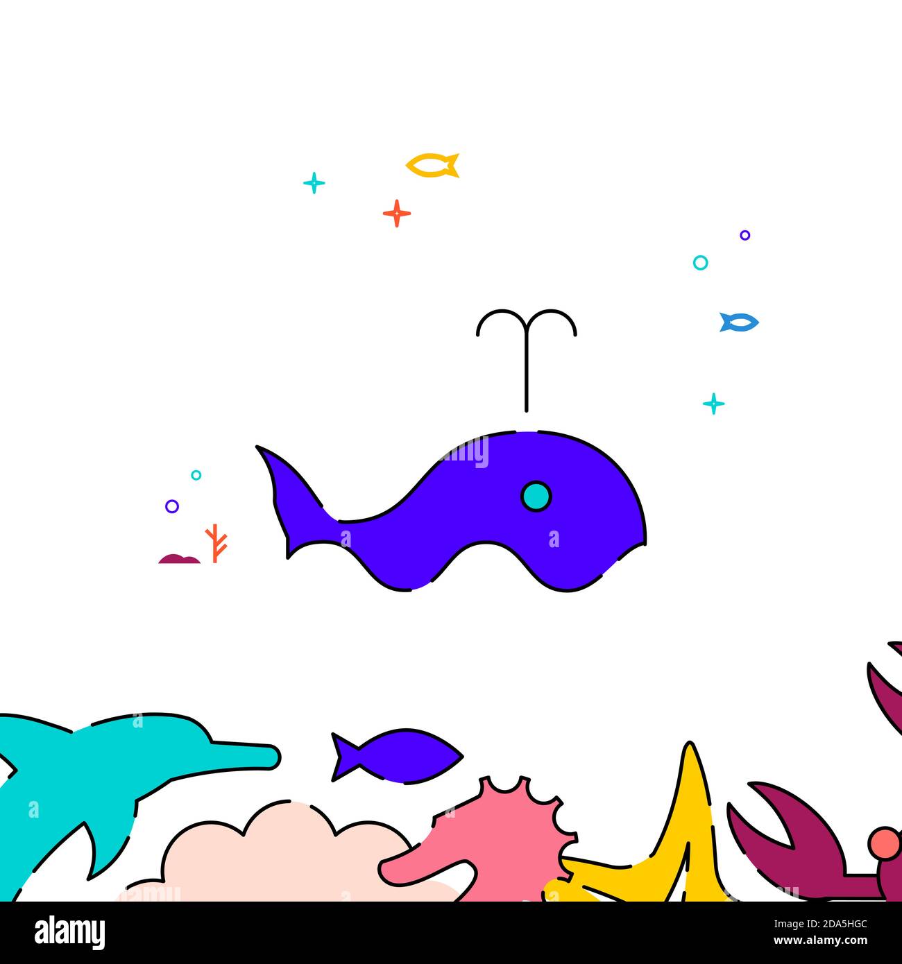 Blue whale filled line icon, simple illustration Stock Vector