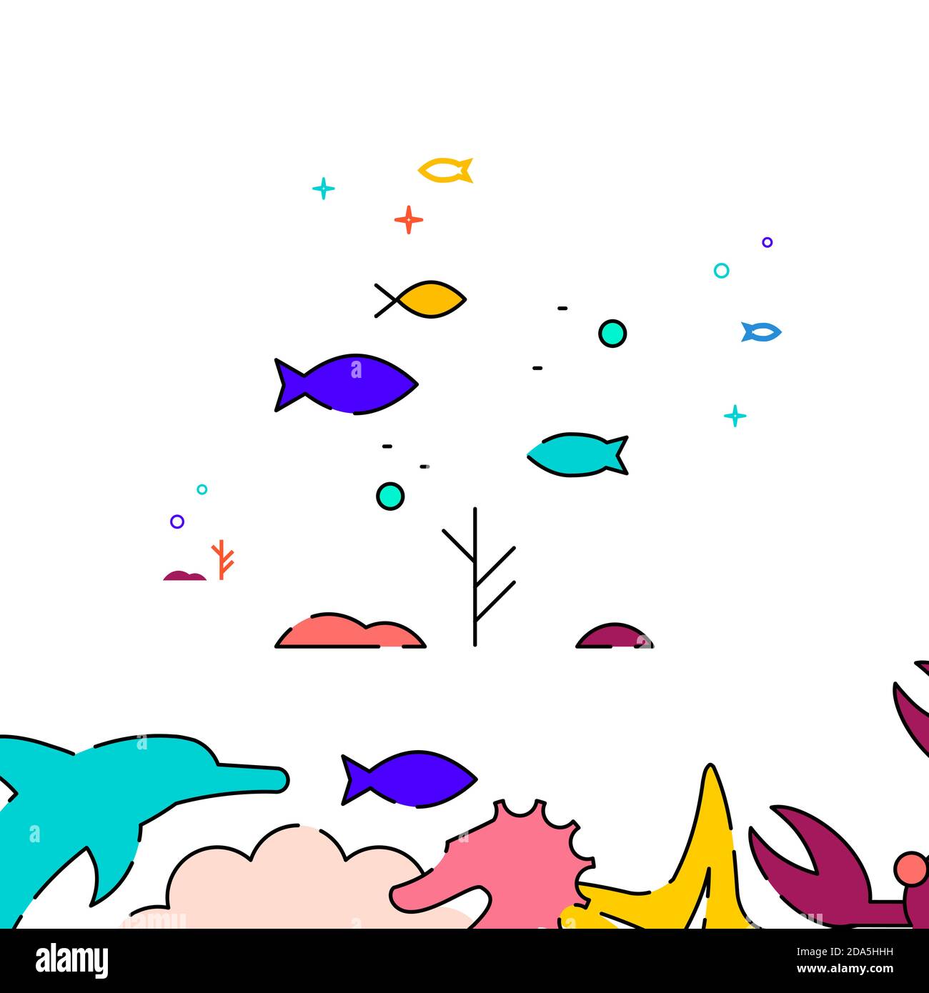 Small sea fishes filled line icon, simple illustration Stock Vector ...