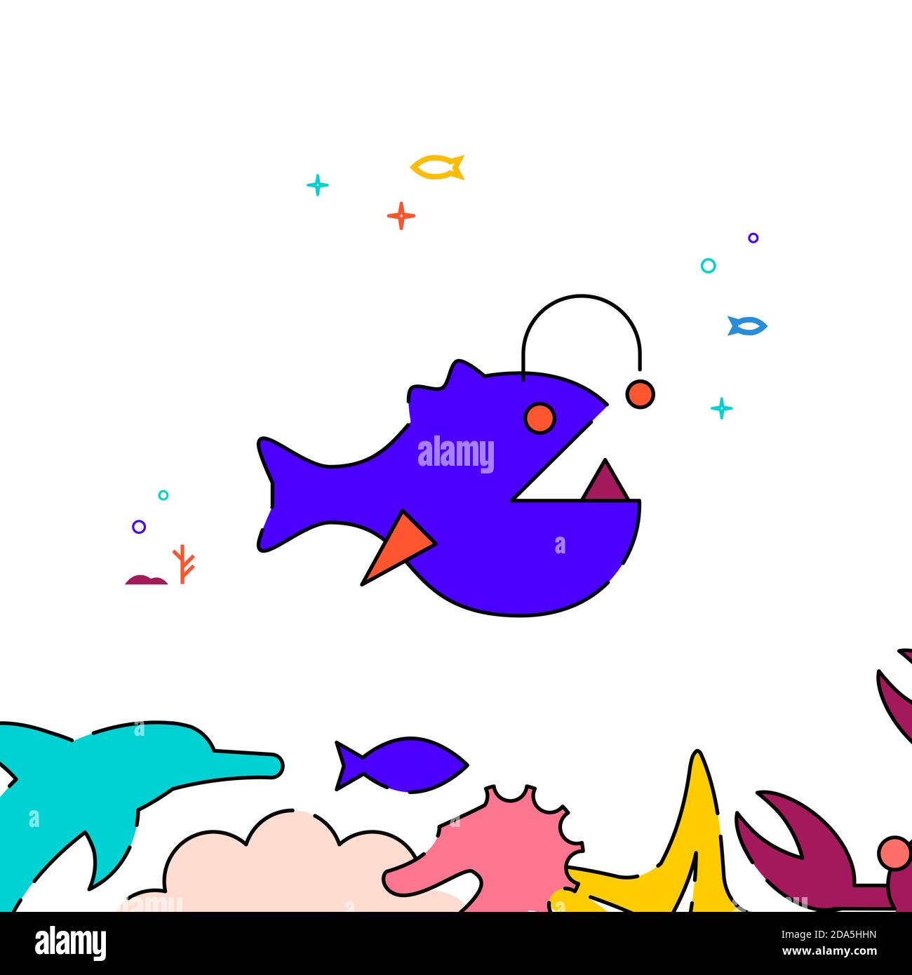 Deep sea fish filled line icon, simple illustration Stock Vector