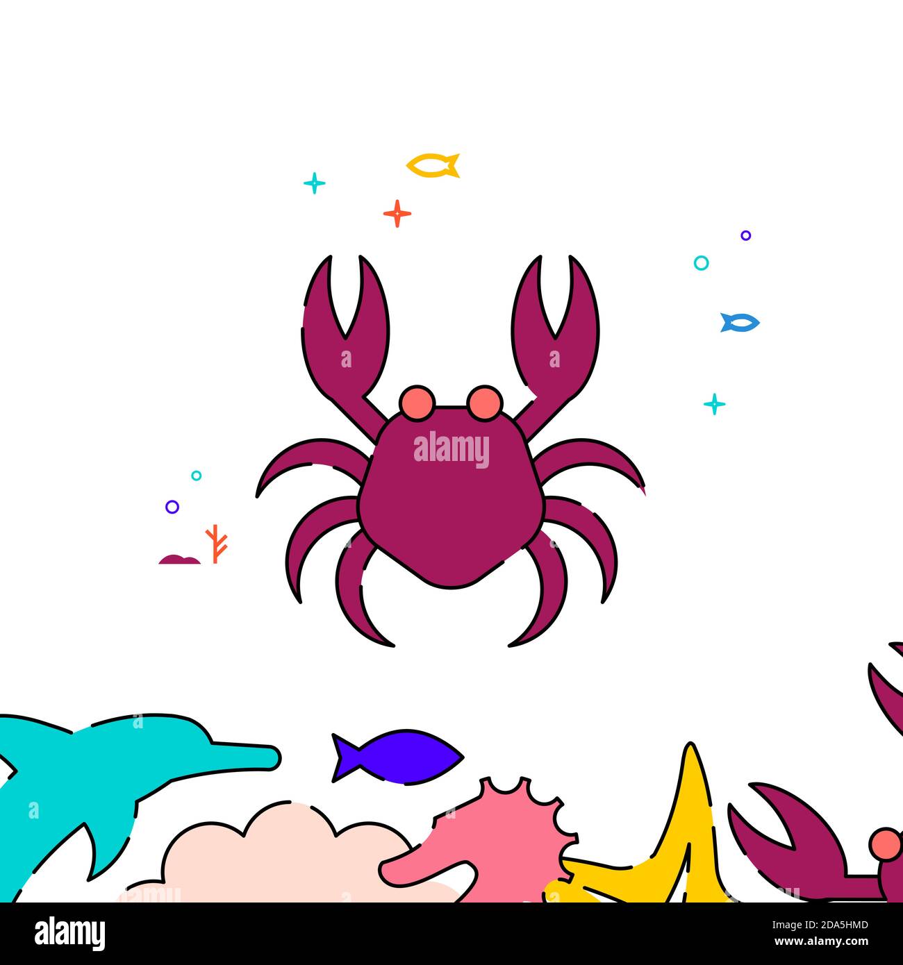 Red crab filled line icon, simple illustration Stock Vector