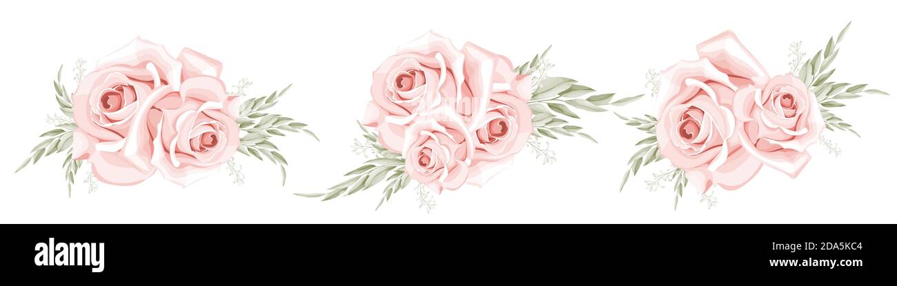 Beautiful rose bouquet watercolor set design element isolated on white ...