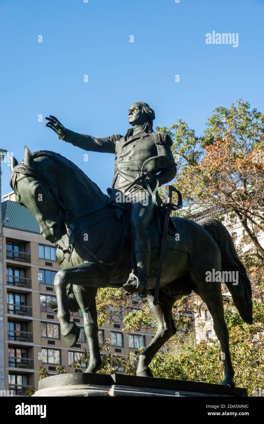 General George Washington on Horseback Statue is located in Union Square Park, NYC Stock Photo