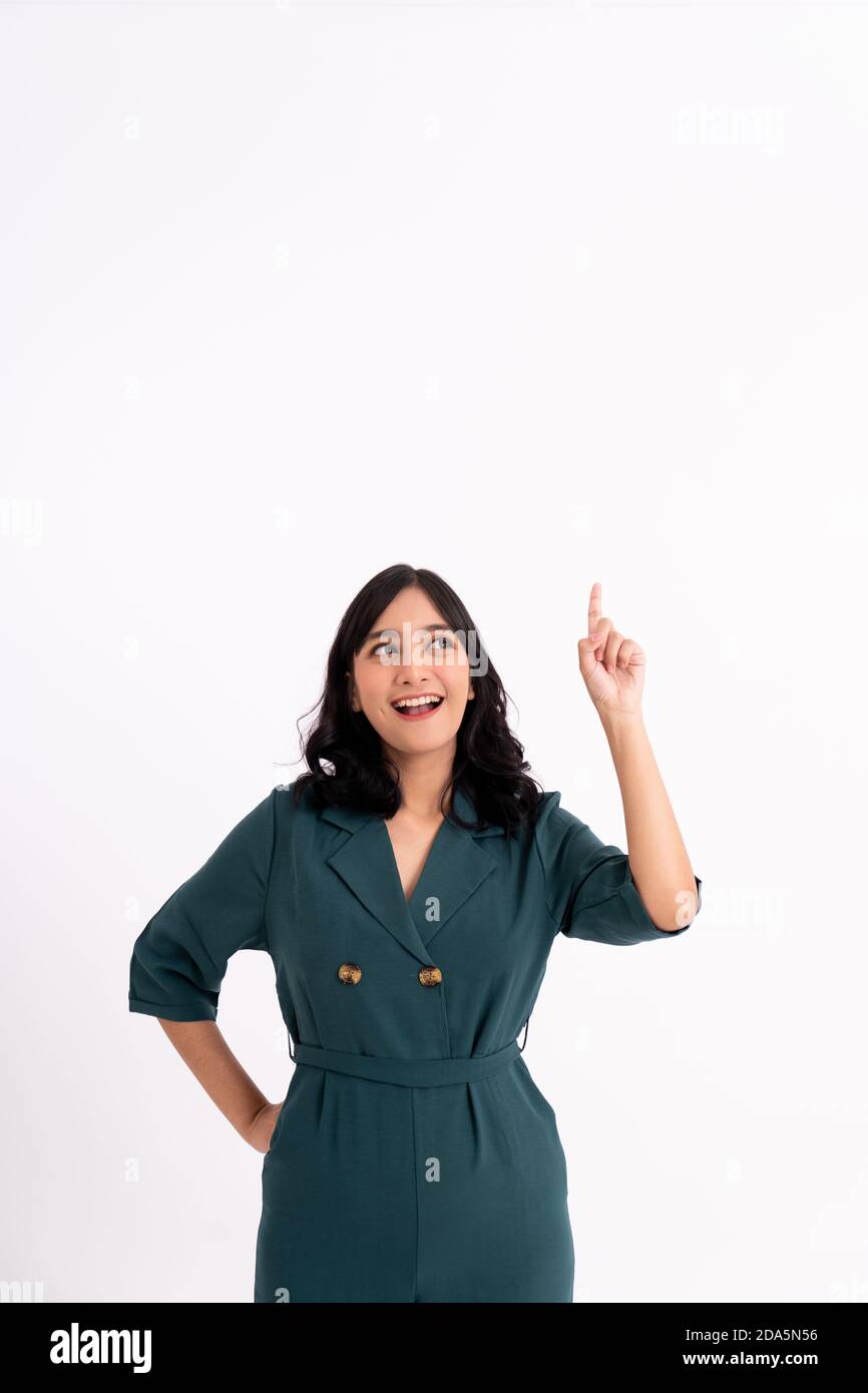 Happy business woman portrait. Showing copy space Stock Photo - Alamy