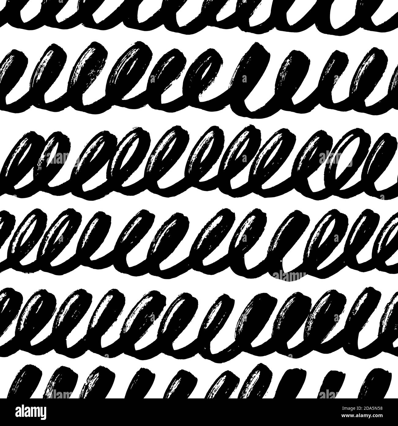 Black And White Streamers Doodle Seamless Pattern Loopy Stripes