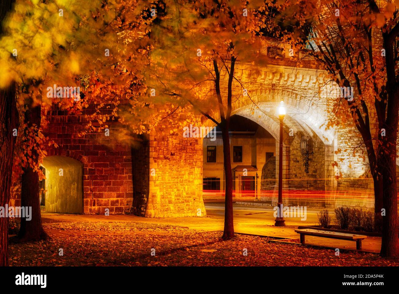Porte St Louis, Quebec City, at night in autumn Stock Photo