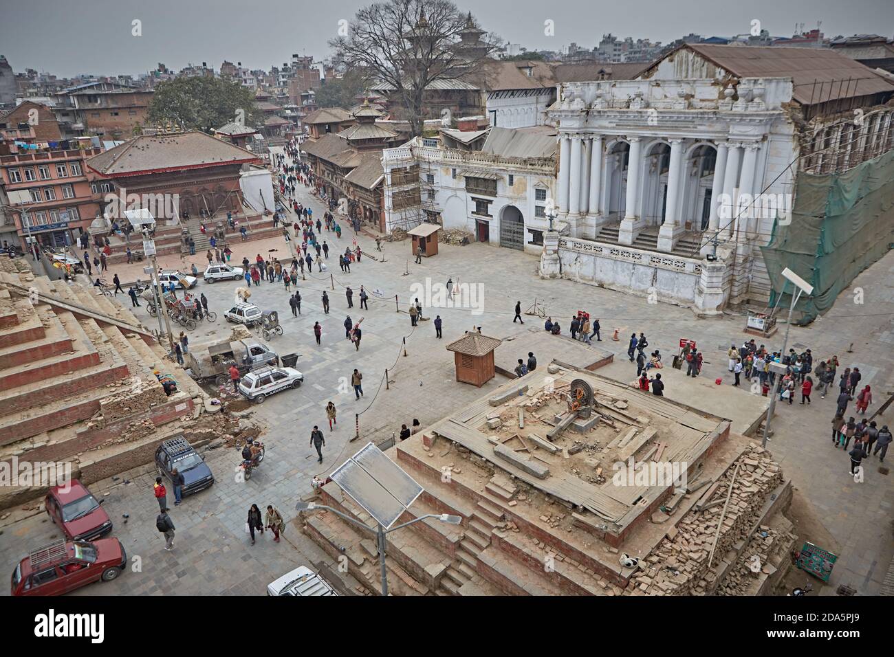 Kathmandu, Nepal, January 2016. Temples in reconstruction in Durbar ...