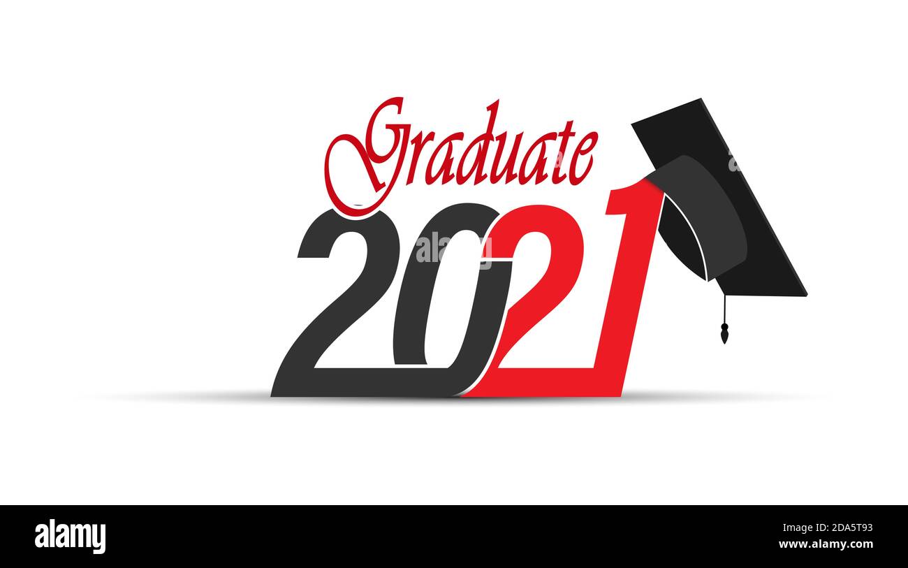Stylized lettering Graduate 2021 for theme design. Flat style Stock Vector