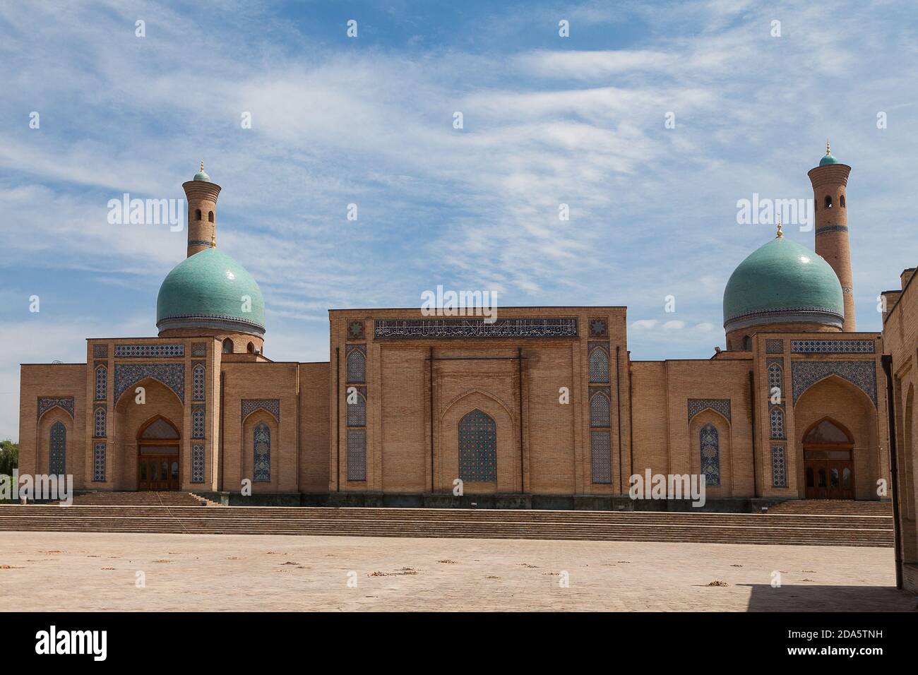 View of the Tilla Sheikh Mosque on Khast Imam Square in summer. Tashkent. Uzbekistan. Apr 29. 2019. Stock Photo