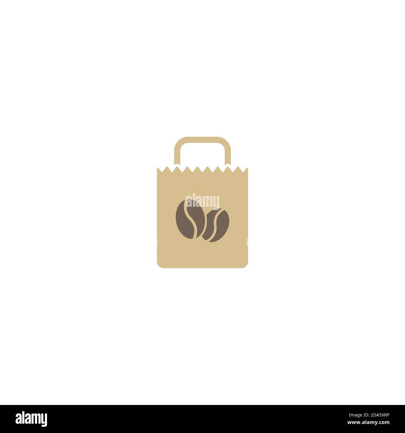 brown grocery paper bag with coffee beans. disposable cardboard bag with coffee. Paper container icon. Isolated on white background. Vector Illustrati Stock Vector