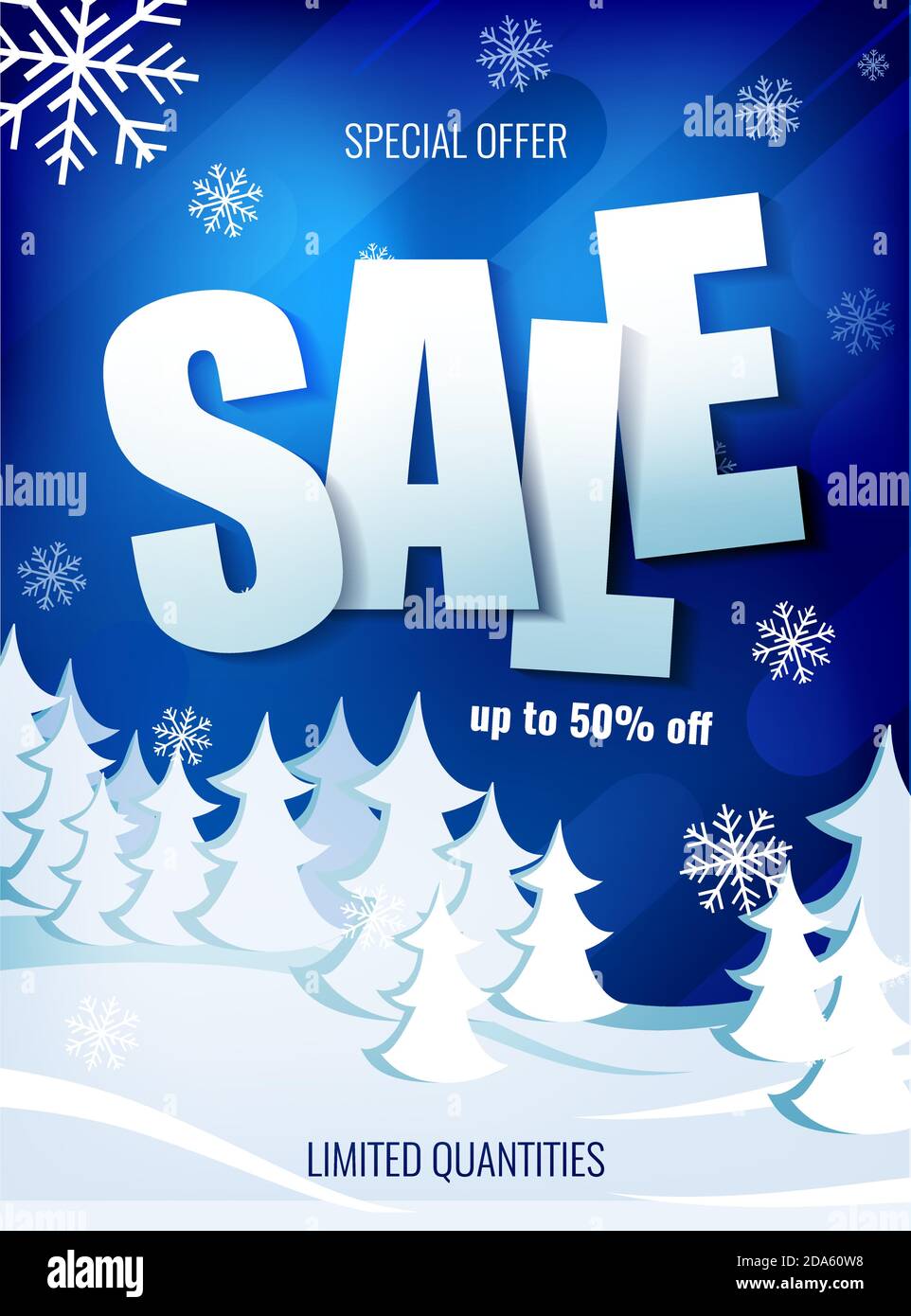 Winter sale up to 50 percent. Paper style text on the background