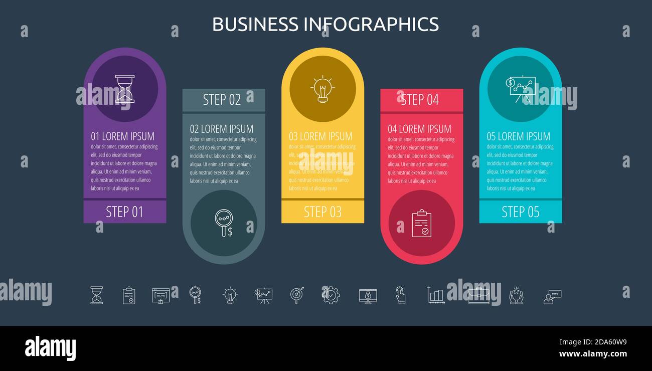 Vector infographic flat template circles for five label, diagram, graph