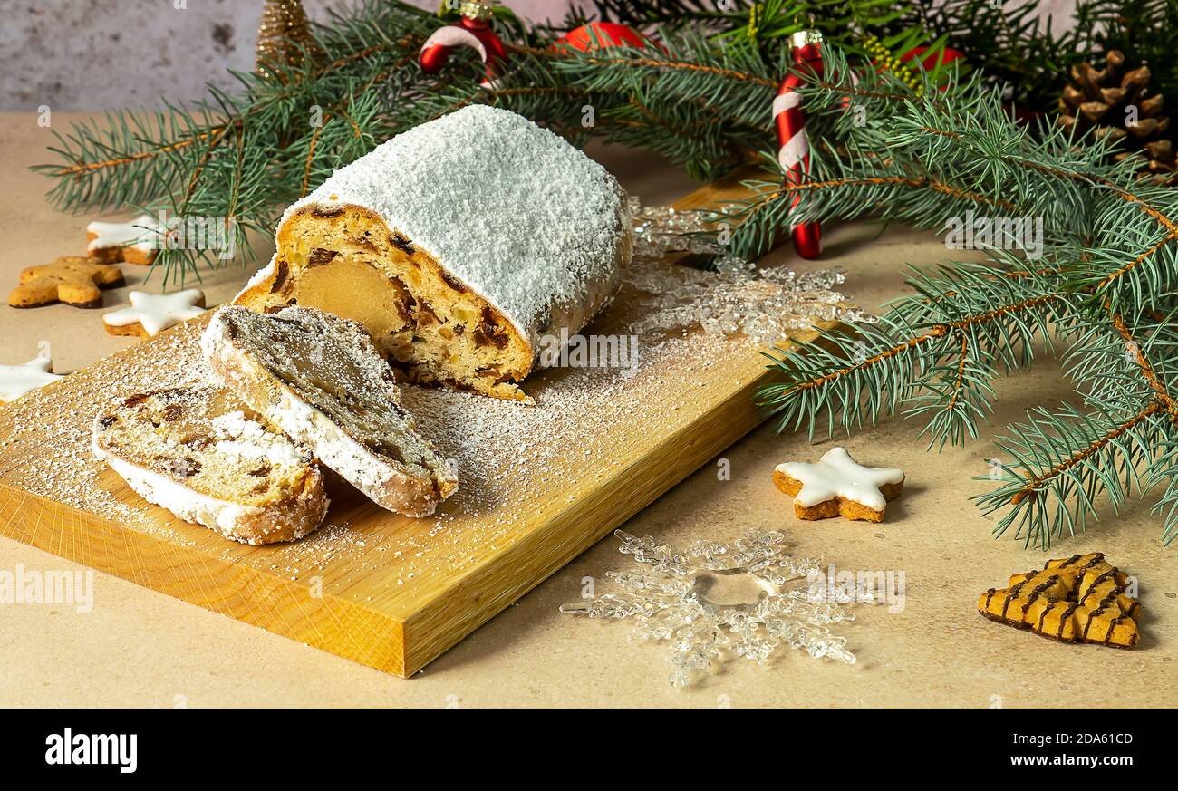Traditional German Christmas cake - Marzipan Stollen Stock Photo - Alamy