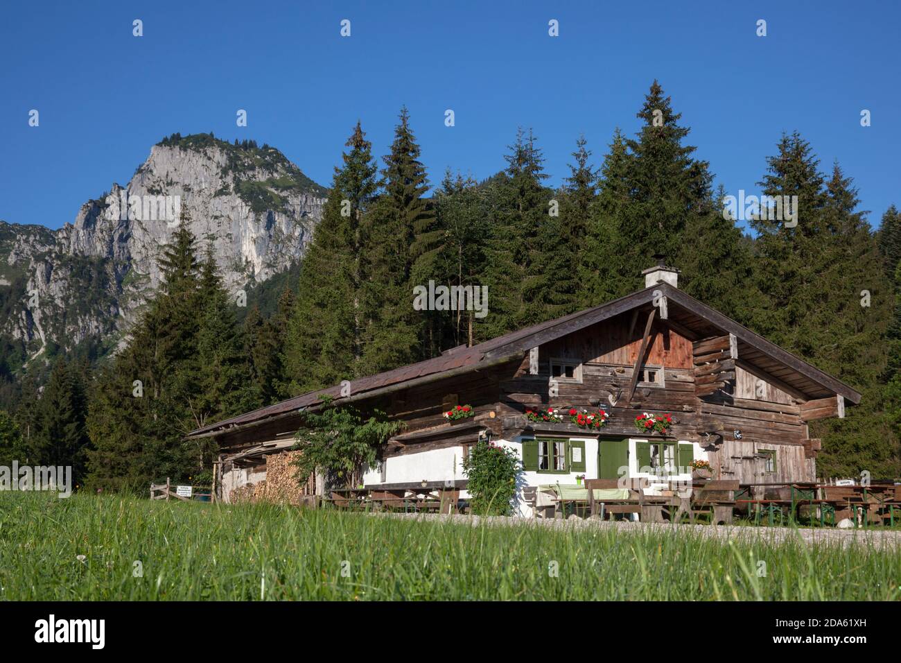 geography / travel, Germany, Bavaria, Lenggries, rearward Laengentalalm in the Laengental in front of , Additional-Rights-Clearance-Info-Not-Available Stock Photo