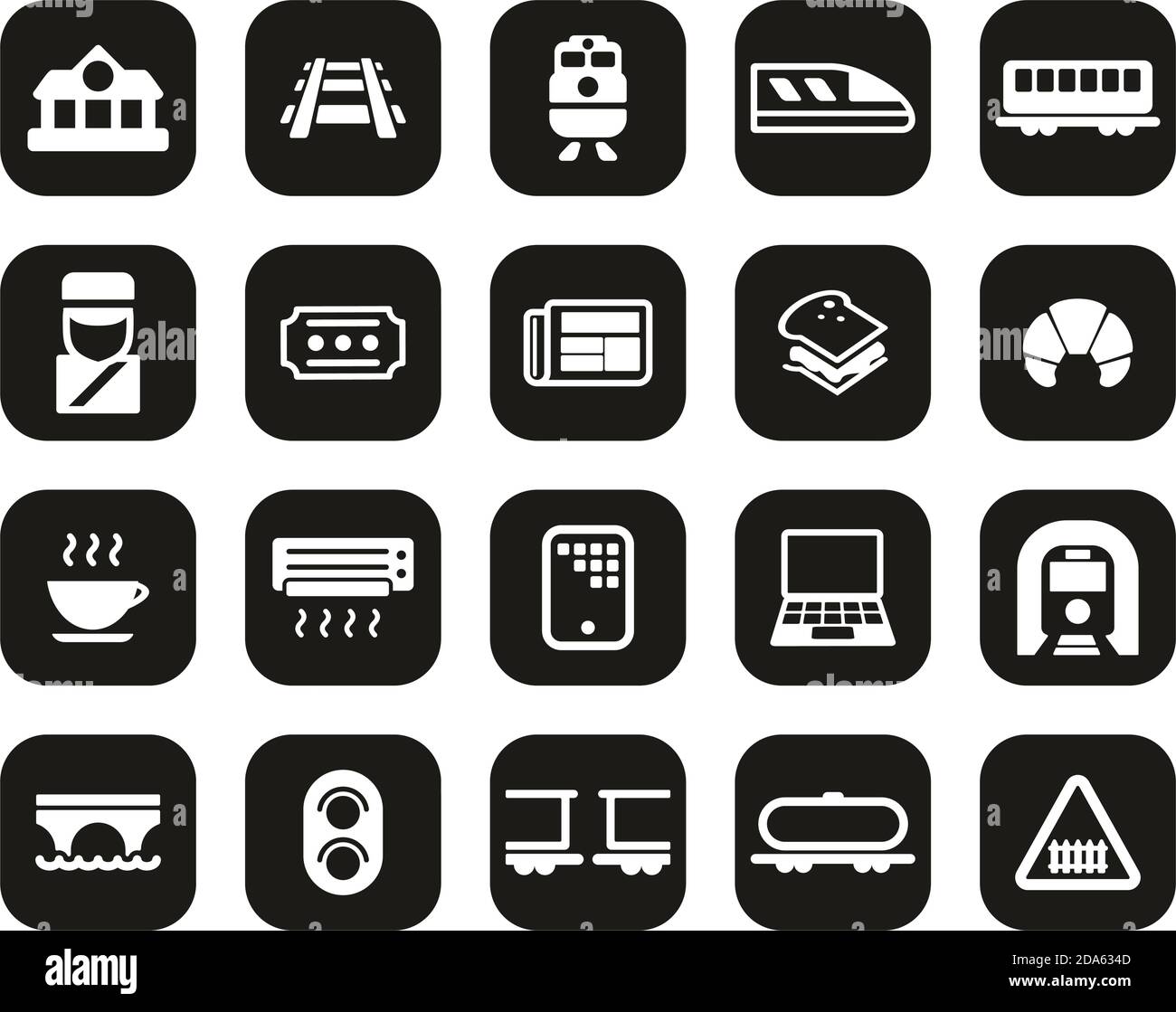 Railroad Travel & Cargo Transportation Icons White On Black Flat Design ...
