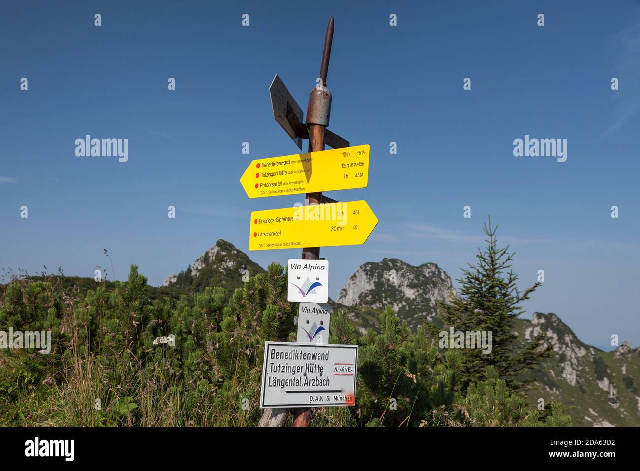 geography / travel, Germany, Bavaria, Lenggries, destination board between Benediktenwand and Latschen, Additional-Rights-Clearance-Info-Not-Available Stock Photo
