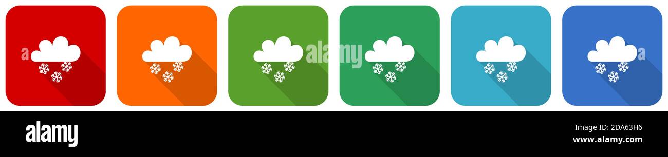Snowing icon set, flat design vector illustration in 6 colors options ...