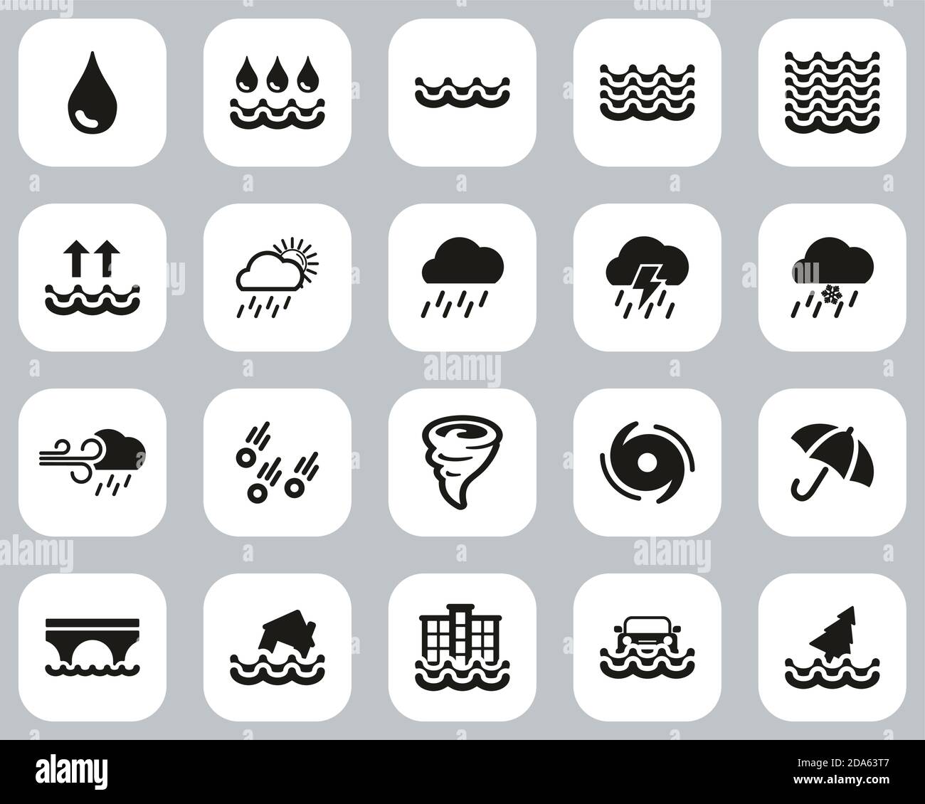 Rain & Flood Icons Black & White Flat Design Set Big Stock Vector