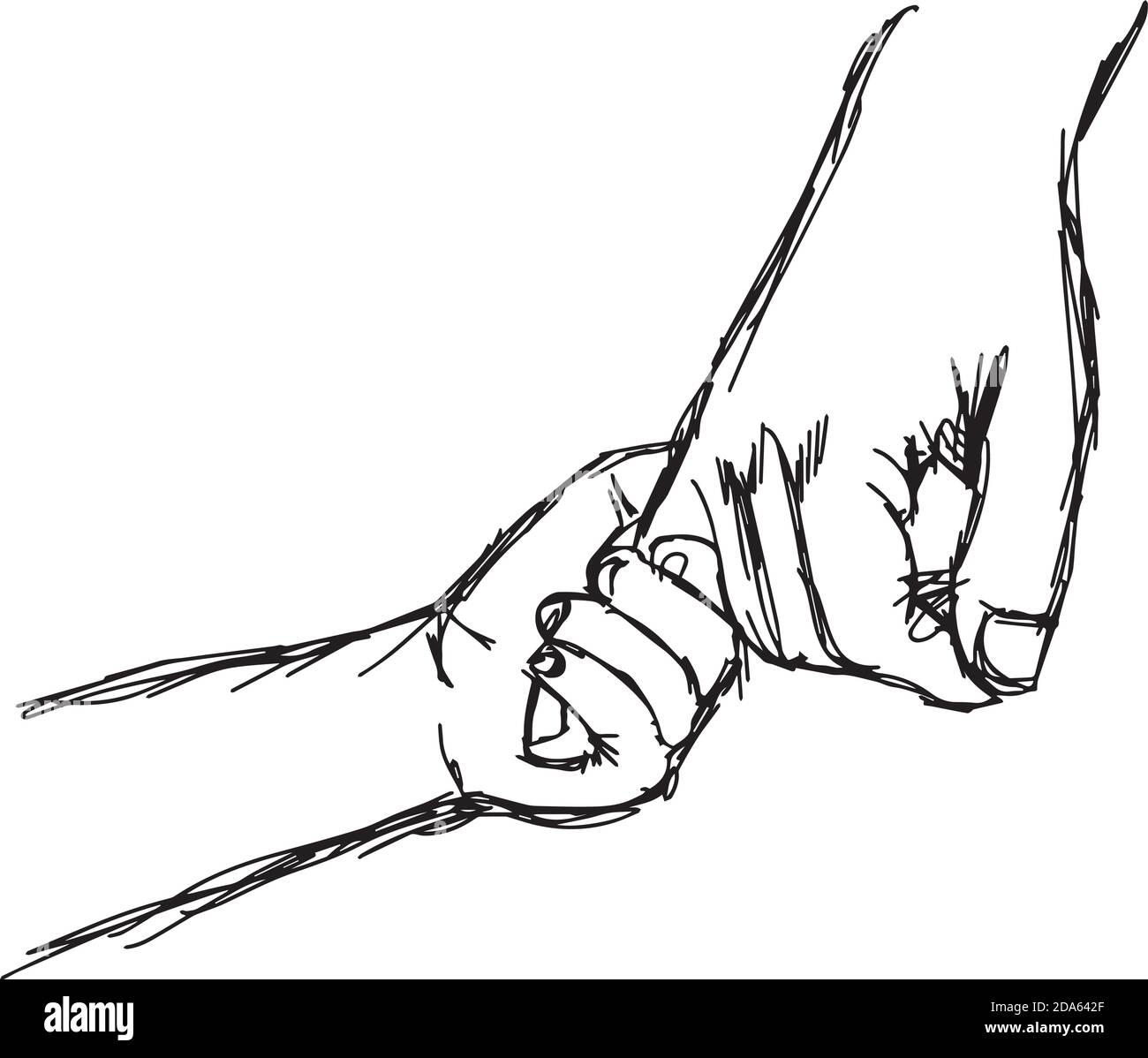 illustration vector doodle hand drawn sketch of parent holds the hand of a little child Stock Vector