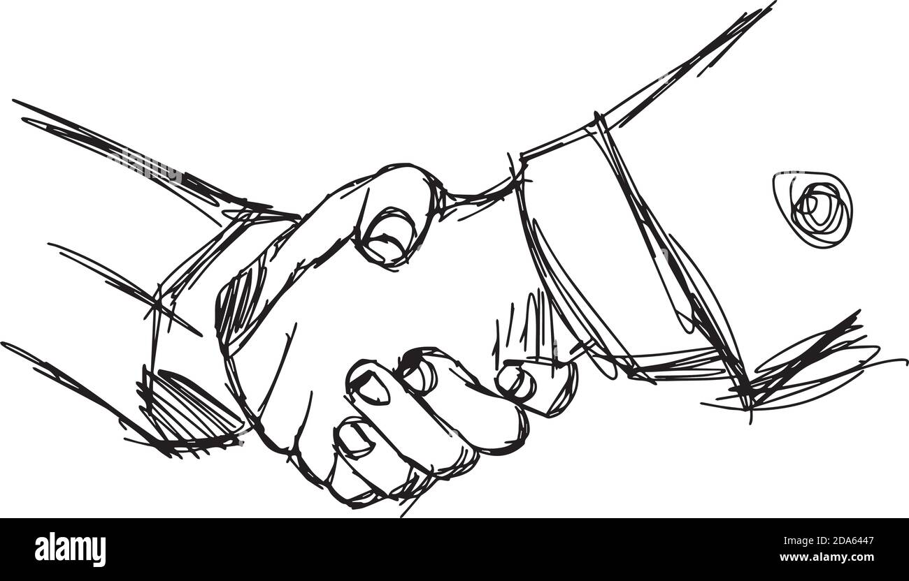 illustration vector doodle hand drawn sketch of handshake between