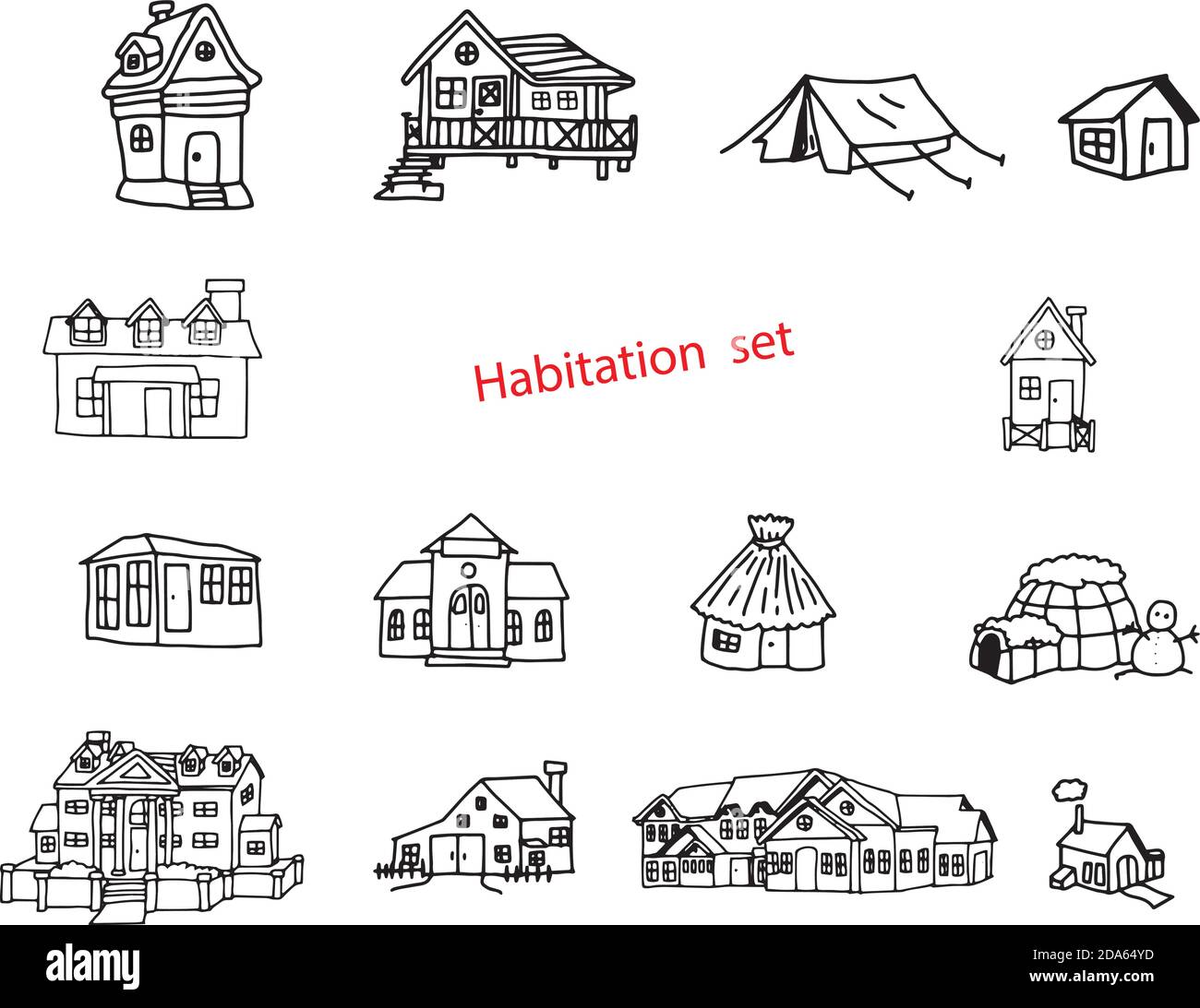 illustration vector doodles hand drawn of habitation or resident. Stock Vector