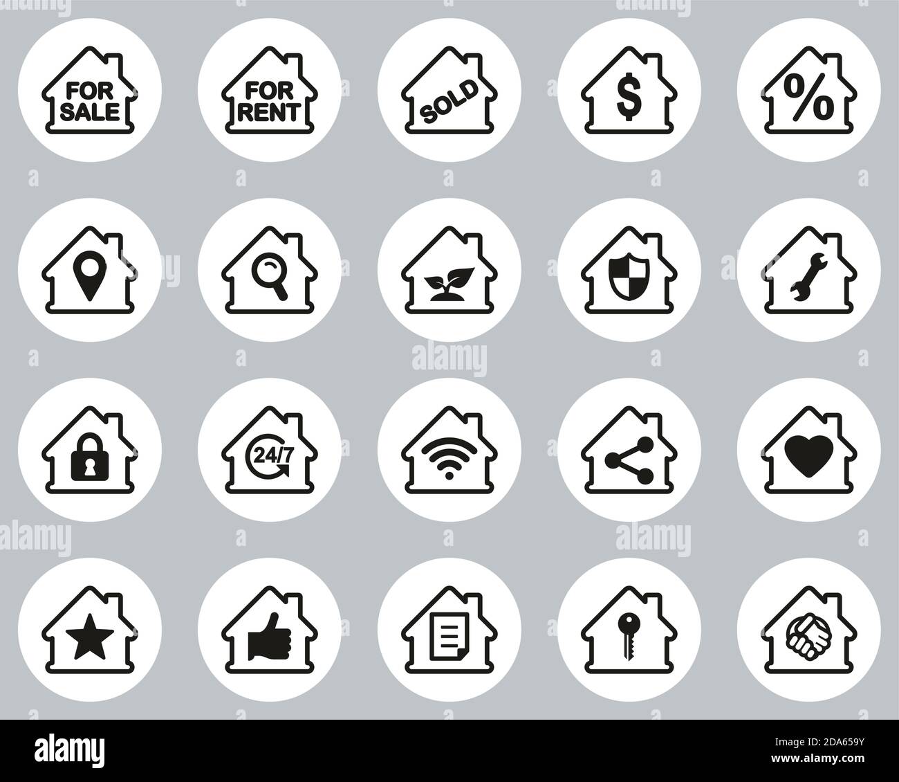 Real Estate Icons Black & White Flat Design Circle Set Big Stock Vector ...