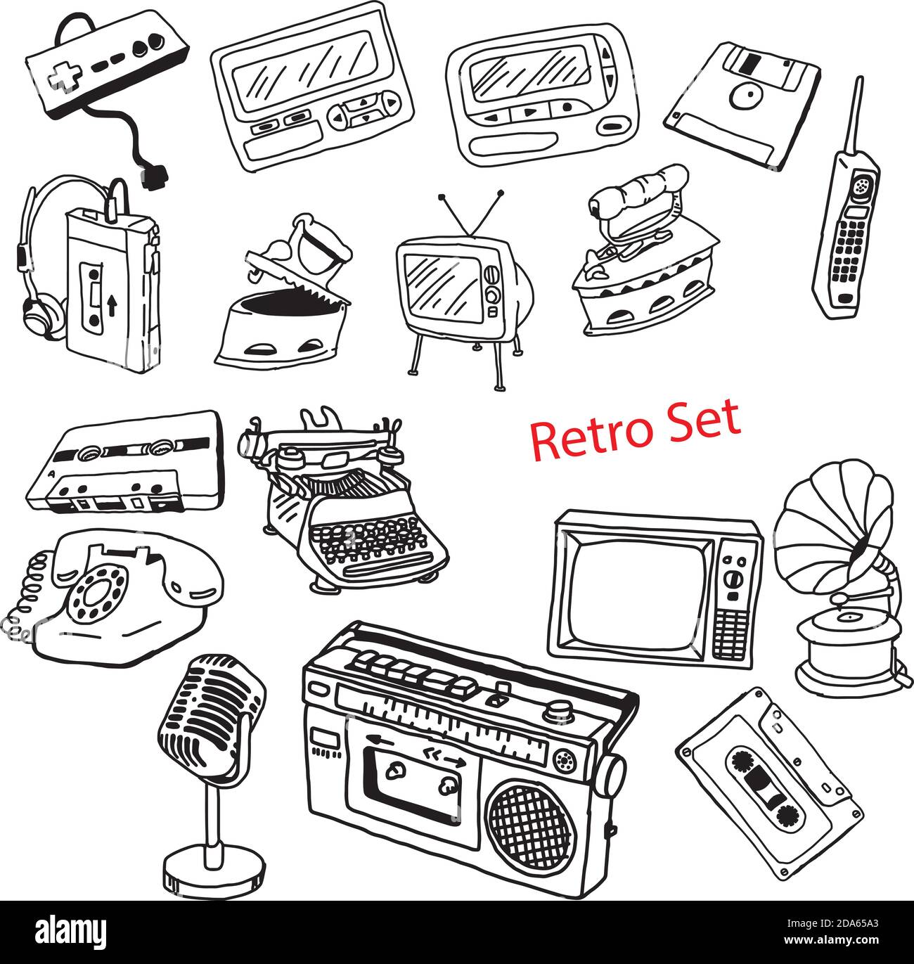 Premium Vector  Hand drawing styles for retro items. doodle 90's retro item .