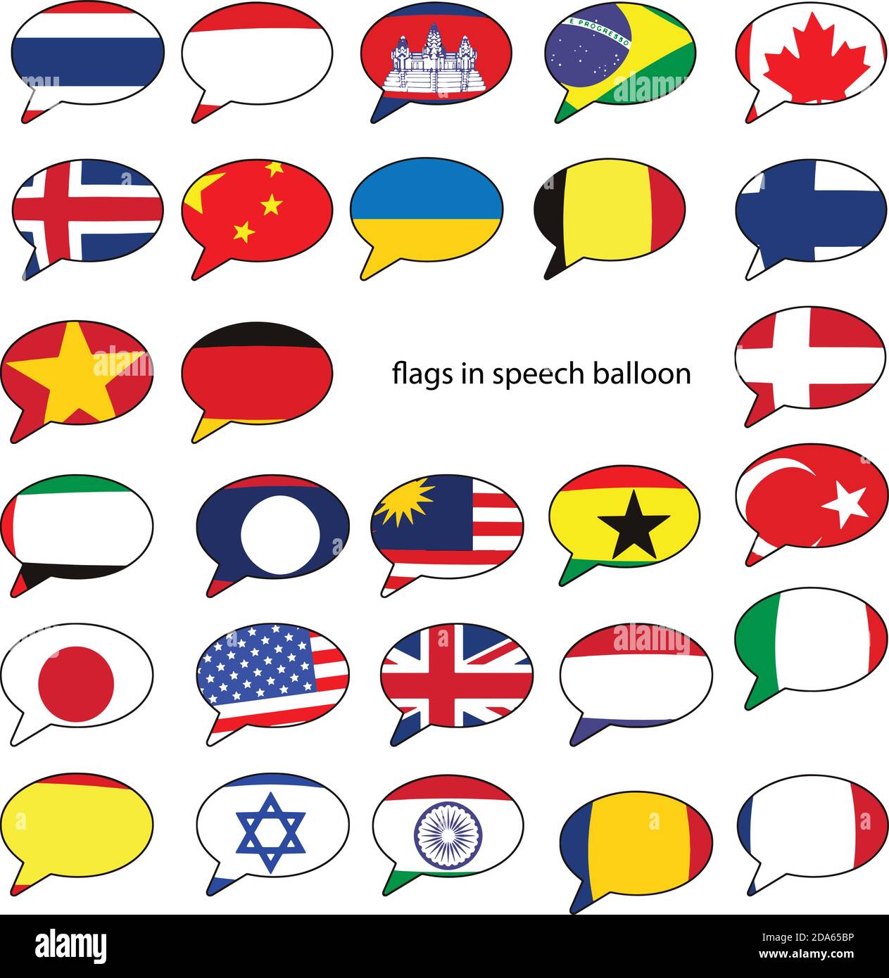 speech balloons with the design of the flags of popular countries Stock Vector