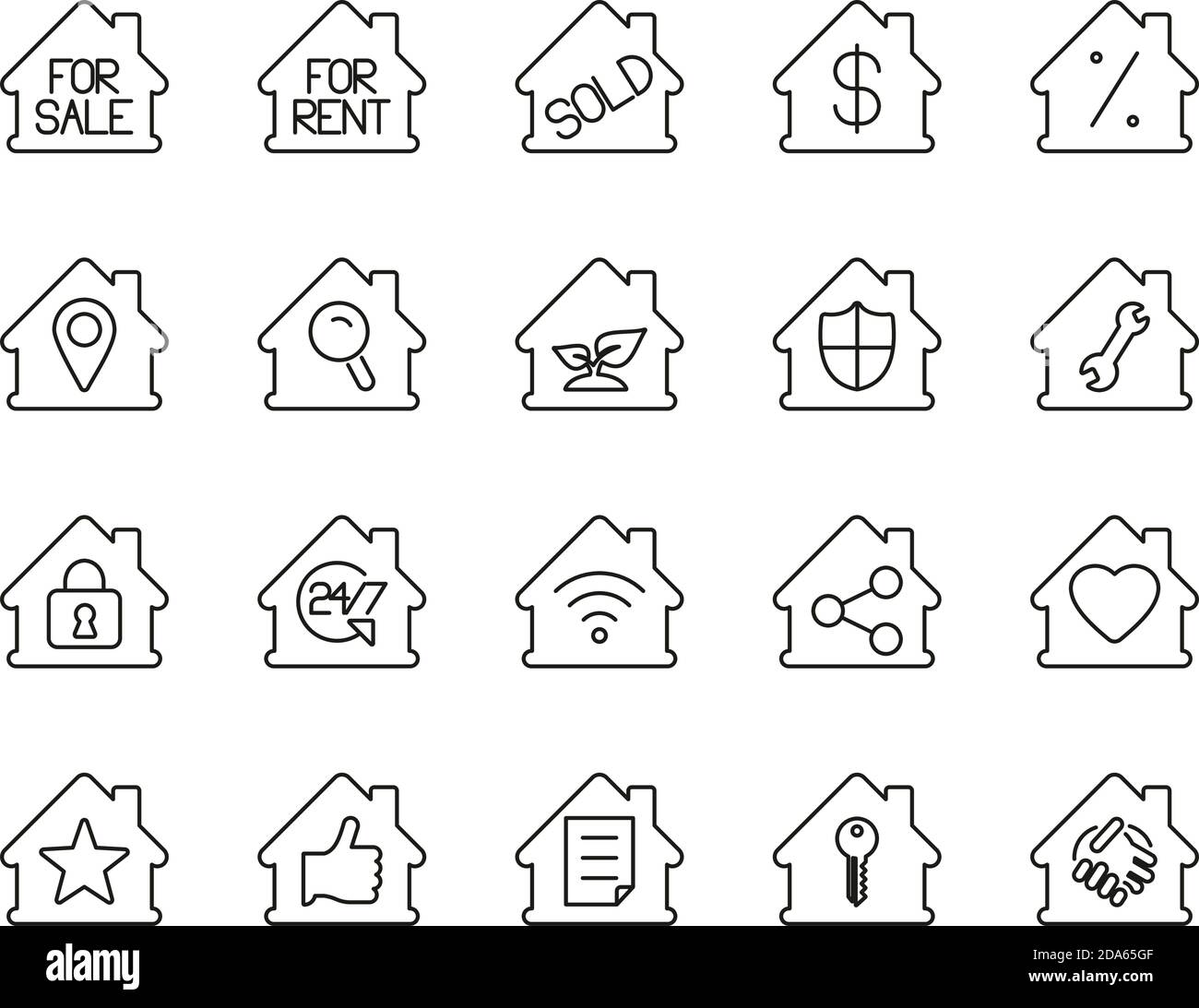 Real Estate Icons Black & White Thin Line Set Big Stock Vector Image ...