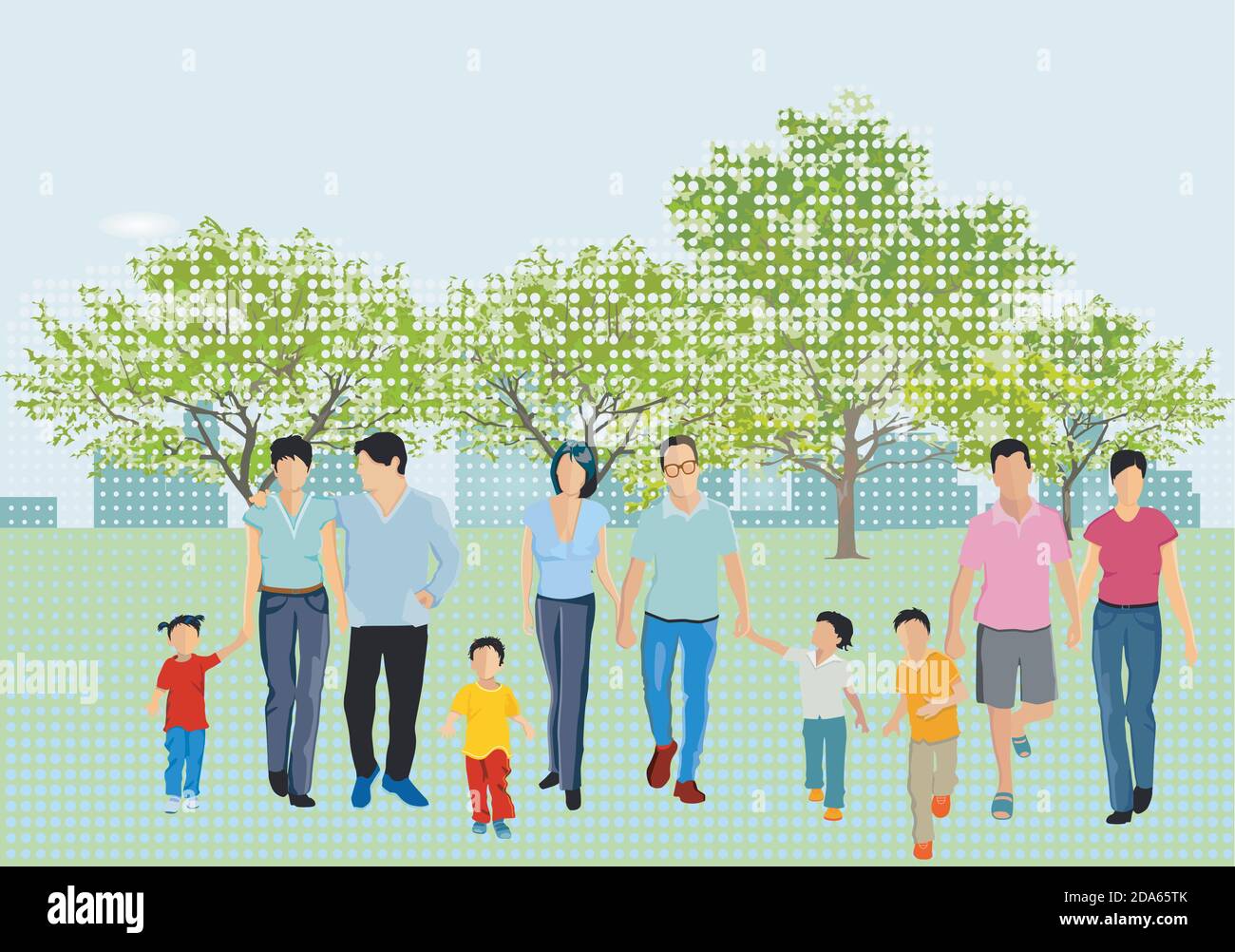 Leisure time with family in the park in spring Stock Vector