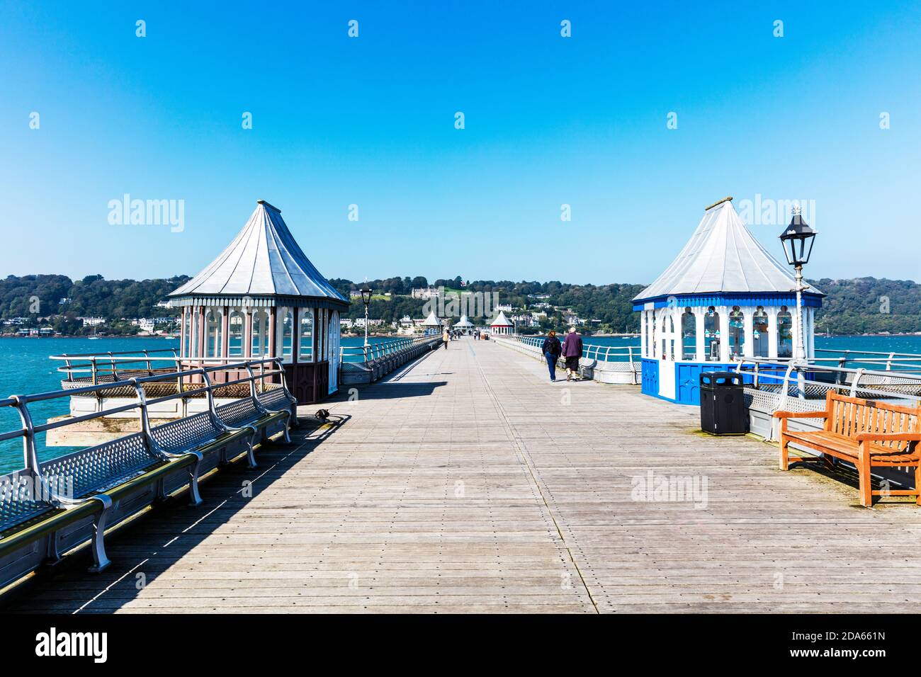 Garth Pier is a Grade II listed structure in Bangor, Gwynedd, Wales. At 1,500 feet in length, it is the second-longest pier in Wales, Bangor Pier, Stock Photo