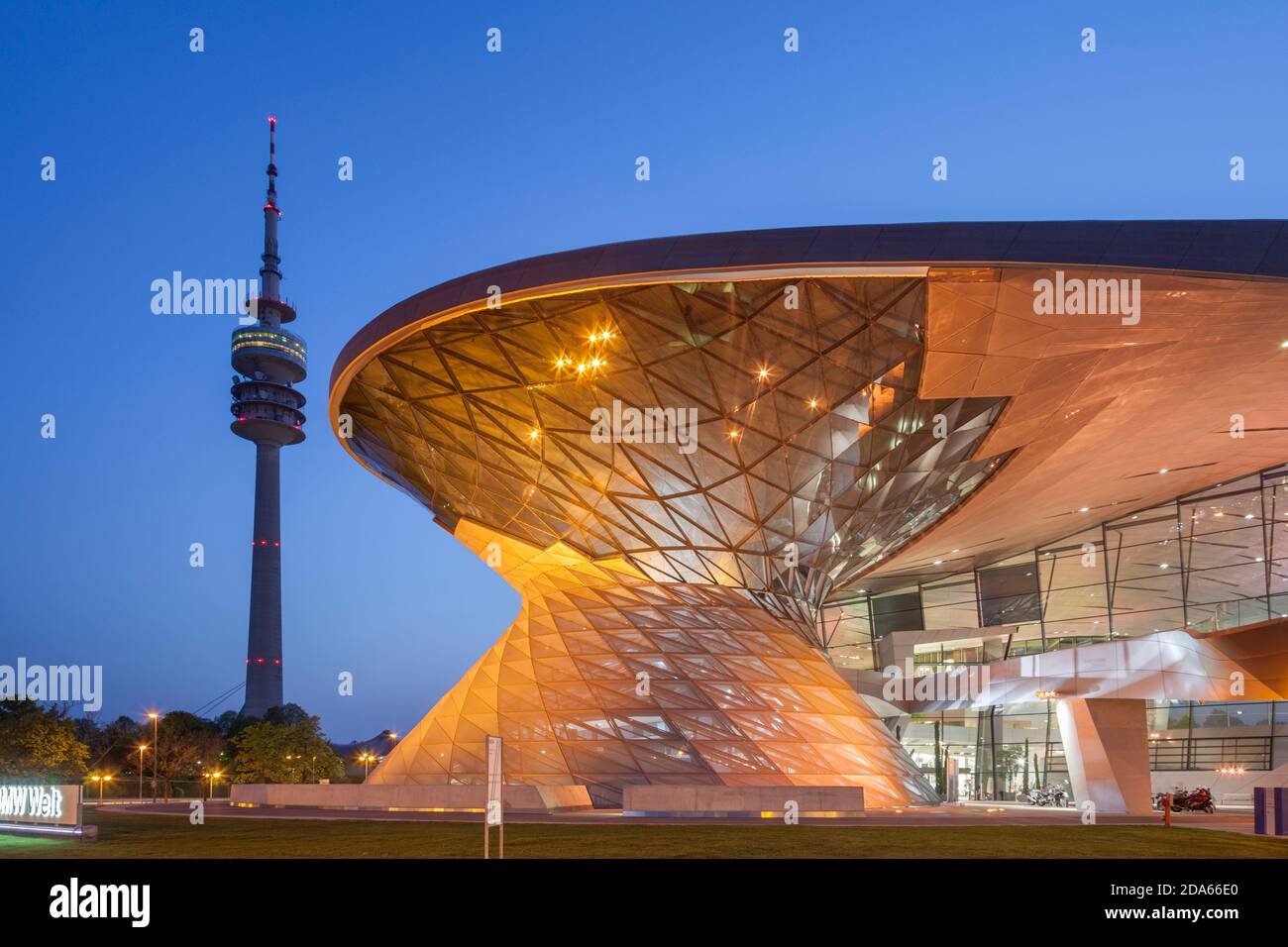 geography / travel, Germany, Bavaria, Munich, BMW world with Olympic Tower, Munich, Additional-Rights-Clearance-Info-Not-Available Stock Photo