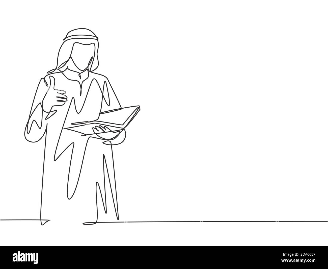 One single line drawing of young male muslim businessman giving thumbs up getures while read a book. Saudi Arabia cloth kandora, headscarf, ghutra Stock Vector Image & Art - Alamy One single line drawing of young male muslim businessman giving thumbs up getures while read a book. Saudi Arabia cloth kandora, headscarf, ghutra Stock Vector Image & Art - Alamy
