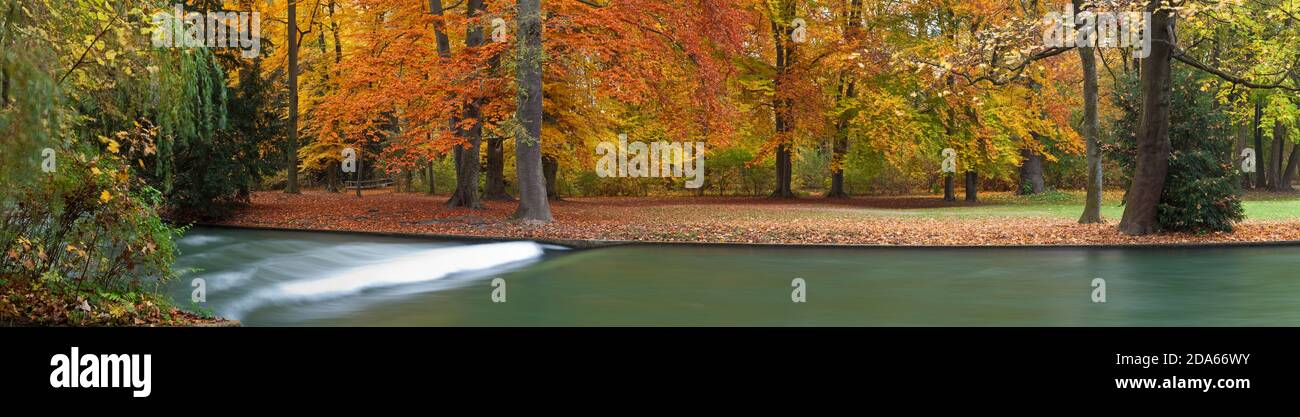 geography/travel, Germany, Bavaria, Munich, autumn on the Eisbach ('ice brook') in the English garden, Additional-Rights-Clearance-Info-Not-Available Stock Photo